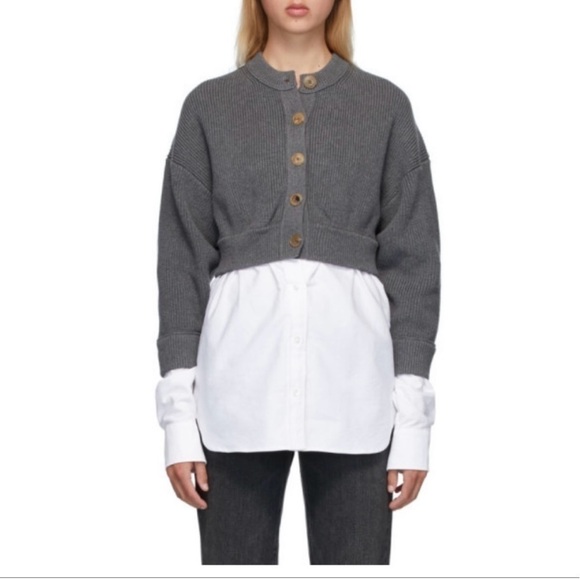Alexander Wang Bilayer Crew Neck Oxford Cardian Sweater